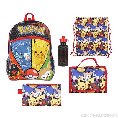 5 Items Pokemon Pikachu 16 Large Backpack With Lunch Bag-Case-Water Bottle…